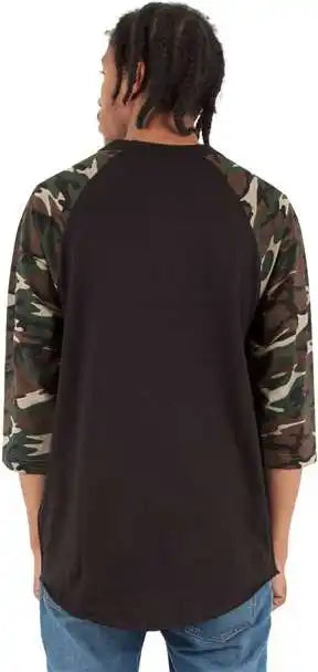 Shaka Wear Shragcm Unisex Three-quarter Sleeve Camo Raglan T-shirt - Black/ Green