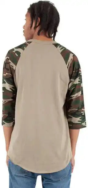 Shaka Wear Shragcm Unisex Three-quarter Sleeve Camo Raglan T-shirt - Olive/ Green