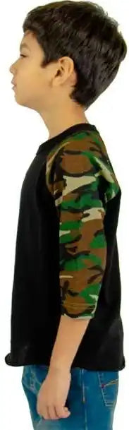 Shaka Wear Shragcy Youth Three-quarter Sleeve Camo Raglan T-shirt - Black/ Green