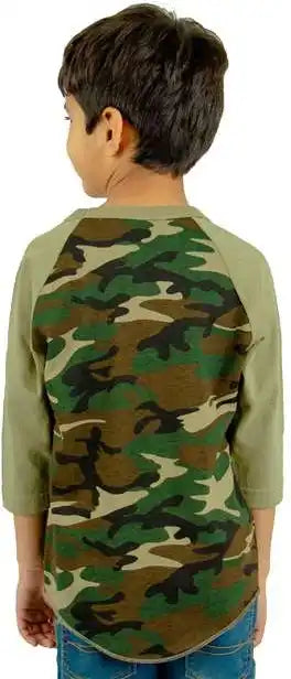 Shaka Wear Shragcy Youth Three-quarter Sleeve Camo Raglan T-shirt - Green/ Olive