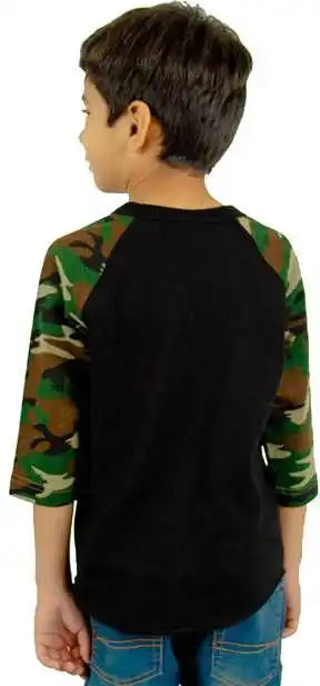 Shaka Wear Shragcy Youth Three-quarter Sleeve Camo Raglan T-shirt - Black/ Green