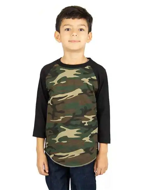 Shaka Wear Shragcy Youth Three-quarter Sleeve Camo Raglan T-shirt - Green Black - Green/ / s