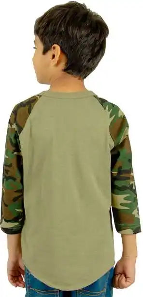 Shaka Wear Shragcy Youth Three Quarter Sleeve Camo Raglan t Shirt Olive/ Green
