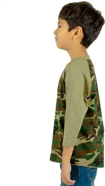 Shaka Wear Shragcy Youth Three-quarter Sleeve Camo Raglan T-shirt - Green/ Olive