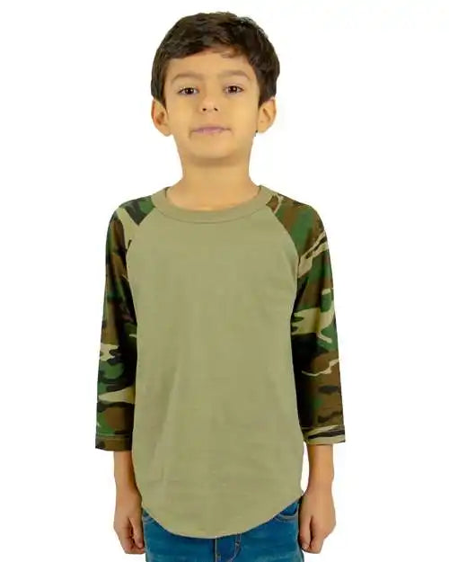 Shaka Wear Shragcy Youth Three-quarter Sleeve Camo Raglan T-shirt - Olive Green - Olive/ / s