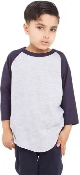 Shaka Wear Shragy Youth Three-quarter Sleeve Raglan - Heather Grey/ Navy