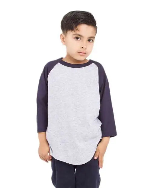 Shaka Wear Shragy Youth Three-quarter Sleeve Raglan - Heather Grey Navy - Gray Light Blue / Xs