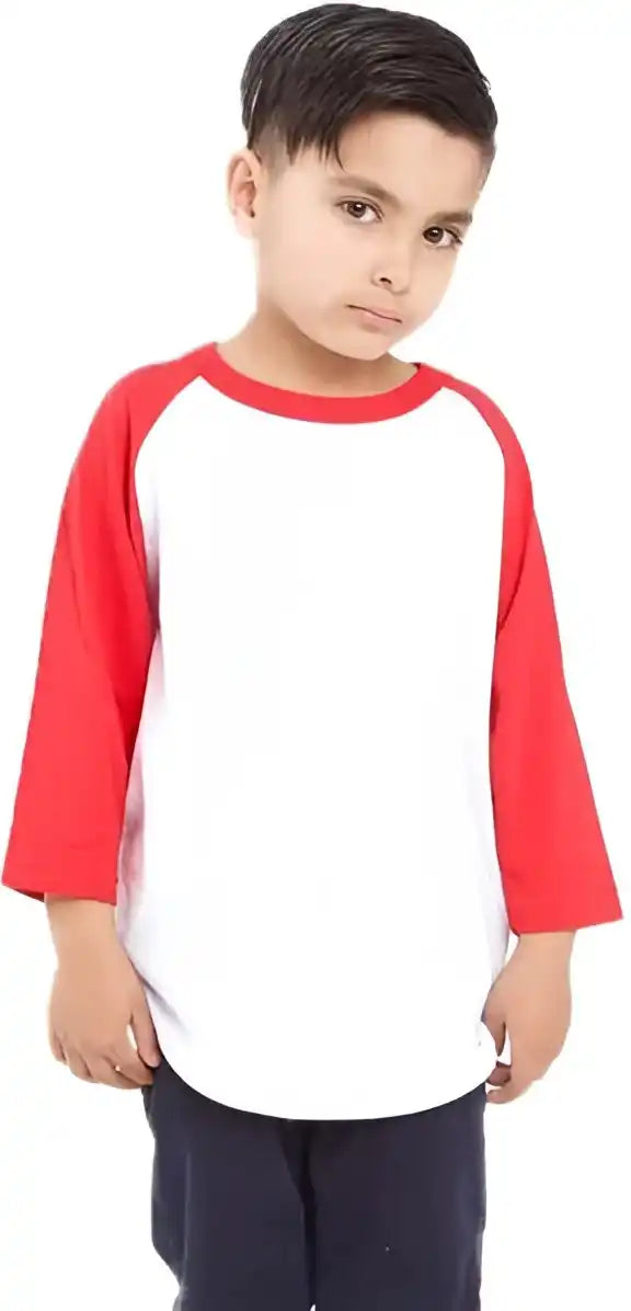 Shaka Wear Shragy Youth Three Quarter Sleeve Raglan White/ Red