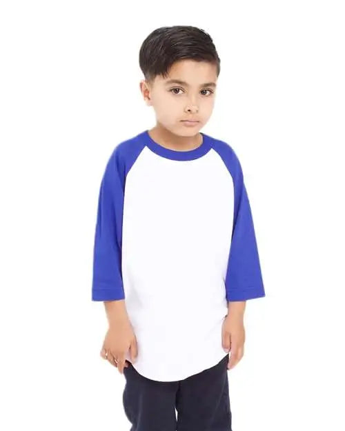 Shaka Wear Shragy Youth Three-quarter Sleeve Raglan - White Royal - Blue / Xs