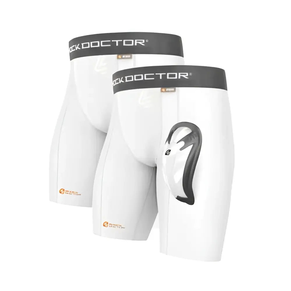 Shock Doctor 228 Core 2 Pack Compression Short with Bioflex Cup - White
