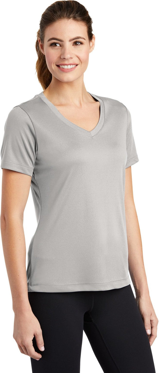 Silver Sport-Tek Women's PosiCharge Competitor V-Neck Tee. LST353