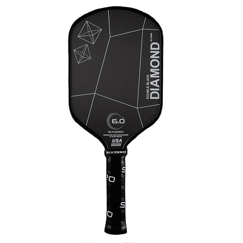 Six Zero Double Black Diamond Elongated 15mm Pickleball Paddle - Black - HIT a Double