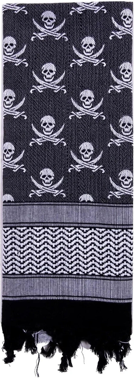 Skulls Shemagh Tactical Desert Keffiyeh Scarf - White / Black