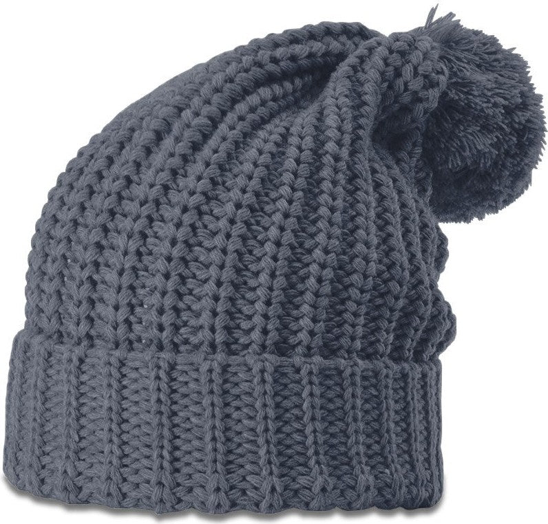 Slate Chunk Cable Beanie with Cuff & Pom