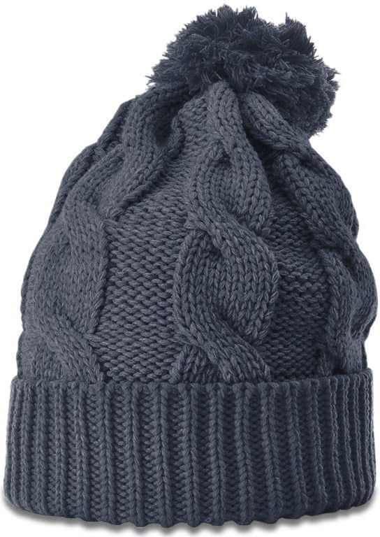 Slate Chunk Twist Knit Beanie with Cuff & Pom