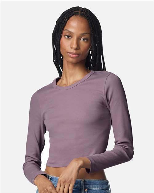 Smokey Violet Women&#39;s Baby Rib Long Sleeve Cropped Tee - BR2107