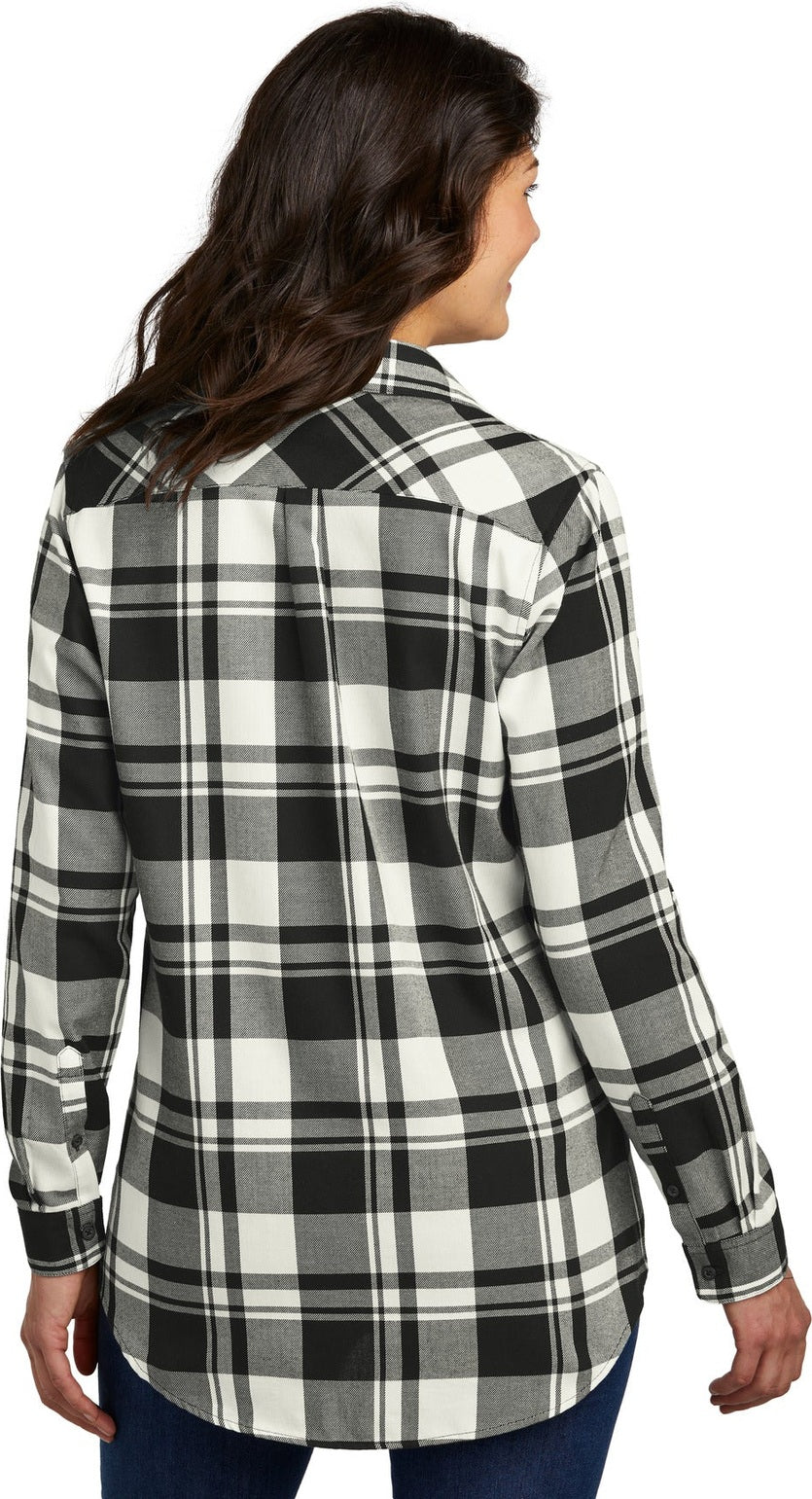 Snow White/Blk Port Authority Women's Plaid Flannel Tunic . LW668