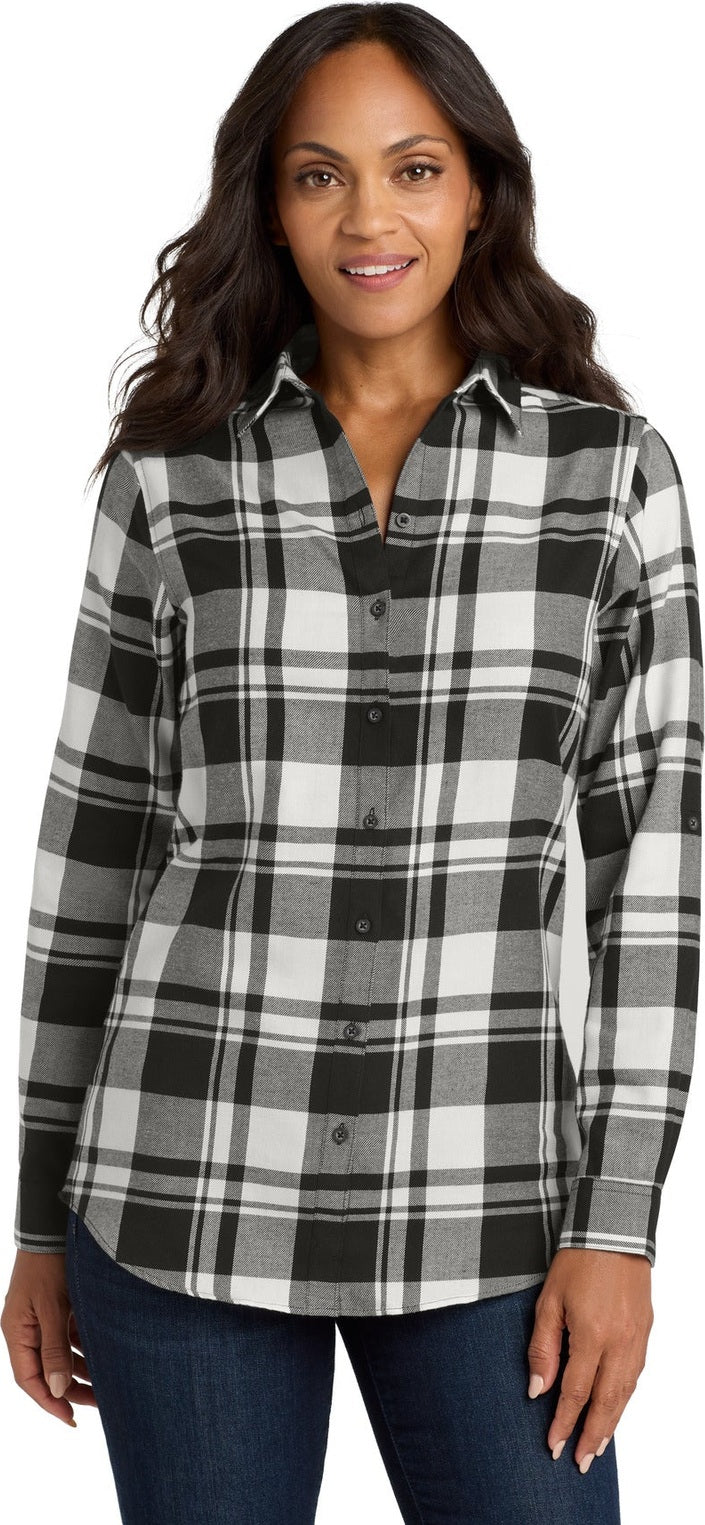 Snow White/Blk Port Authority Women's Plaid Flannel Tunic . LW668