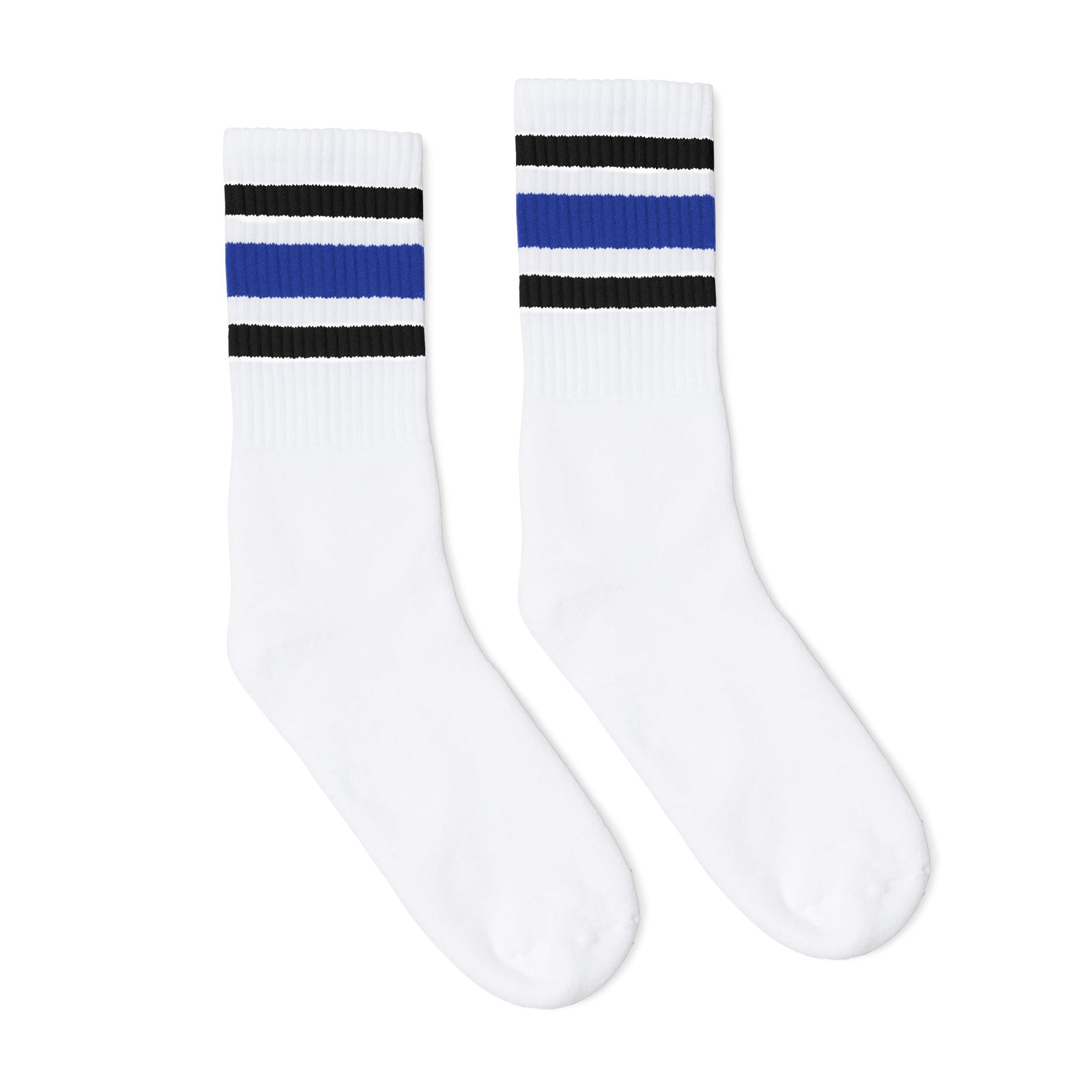 Socco Black and Blue Striped Socks - White - Crew / S/m