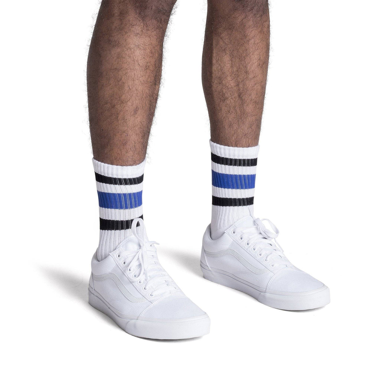 Socco Black and Blue Striped Socks - White