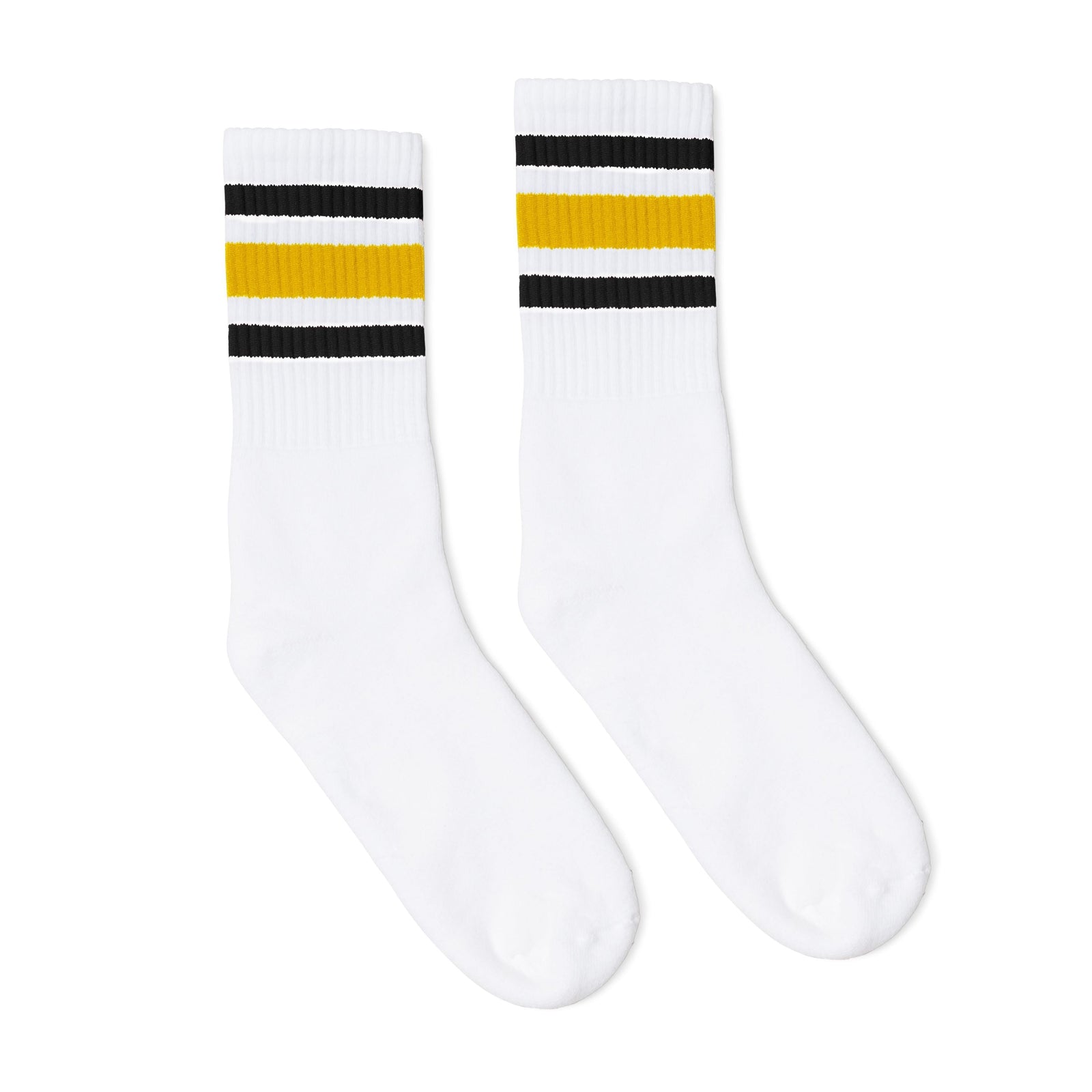 Socco Black and Gold Striped Socks - White - Crew / S/m
