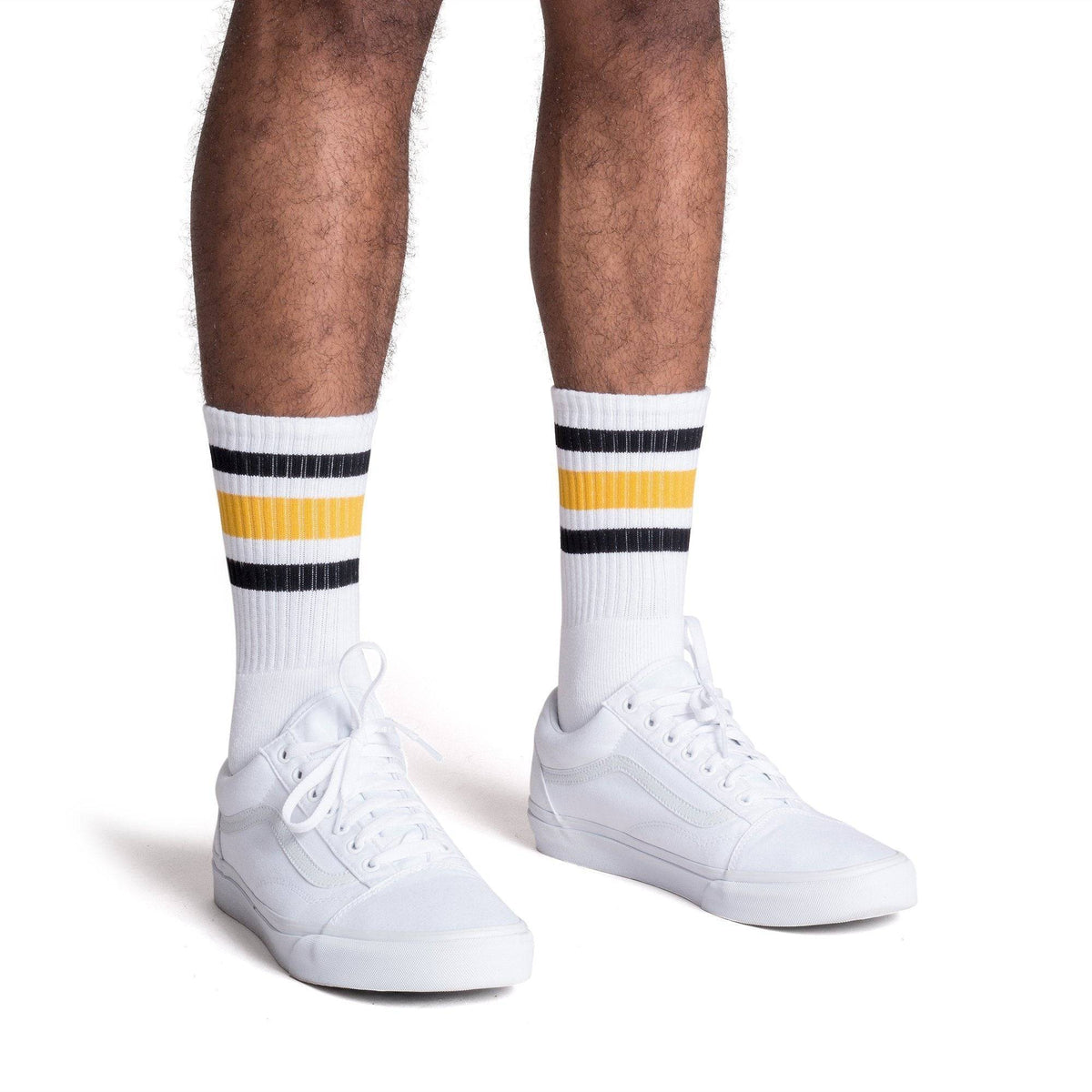 Socco Black and Gold Striped Socks - White
