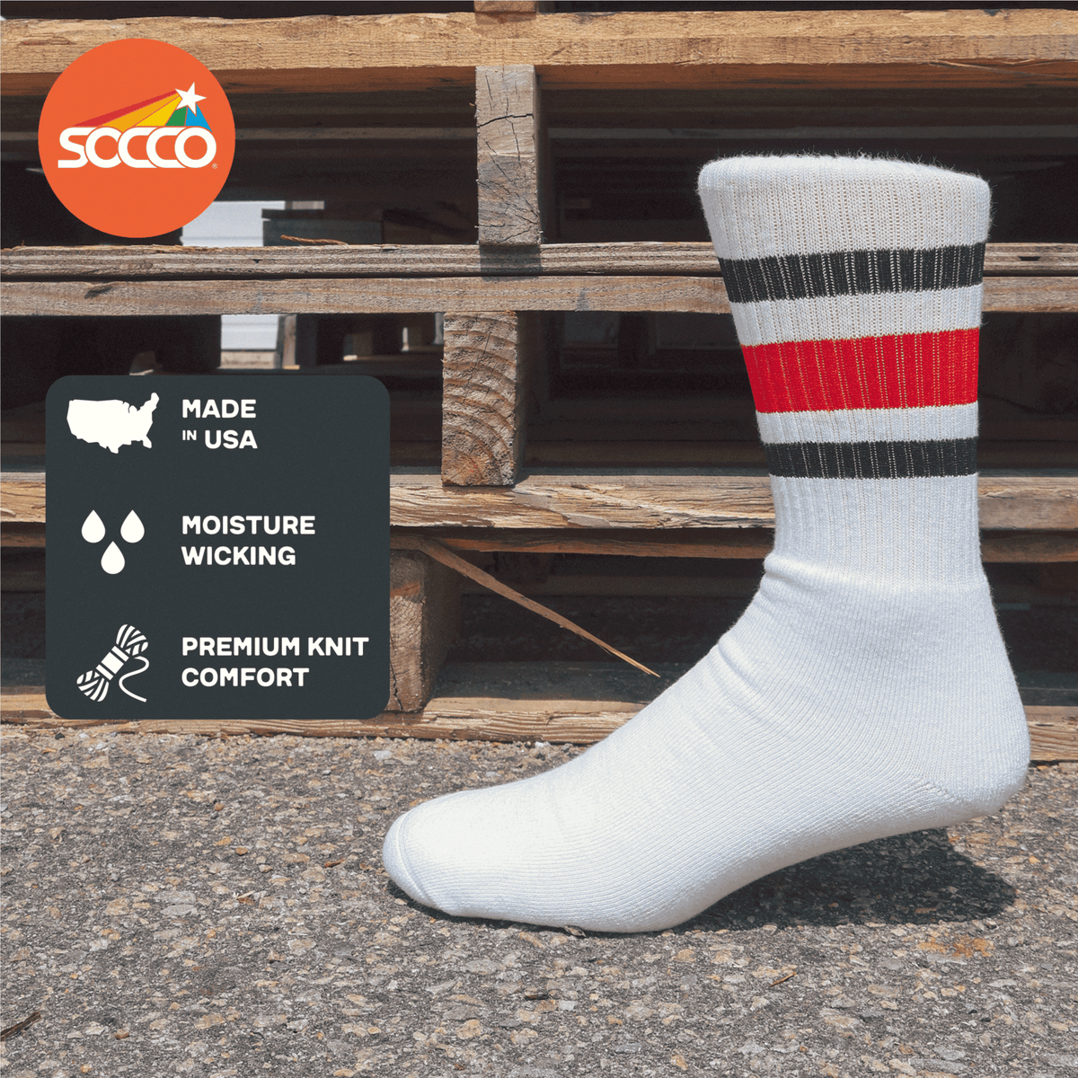 Socco Black and Red Striped Socks - White