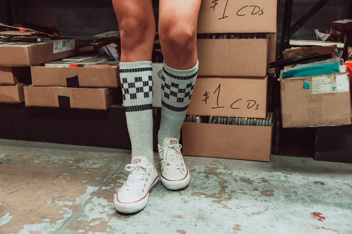 Socco Black Checkered Socks - Heather Gray