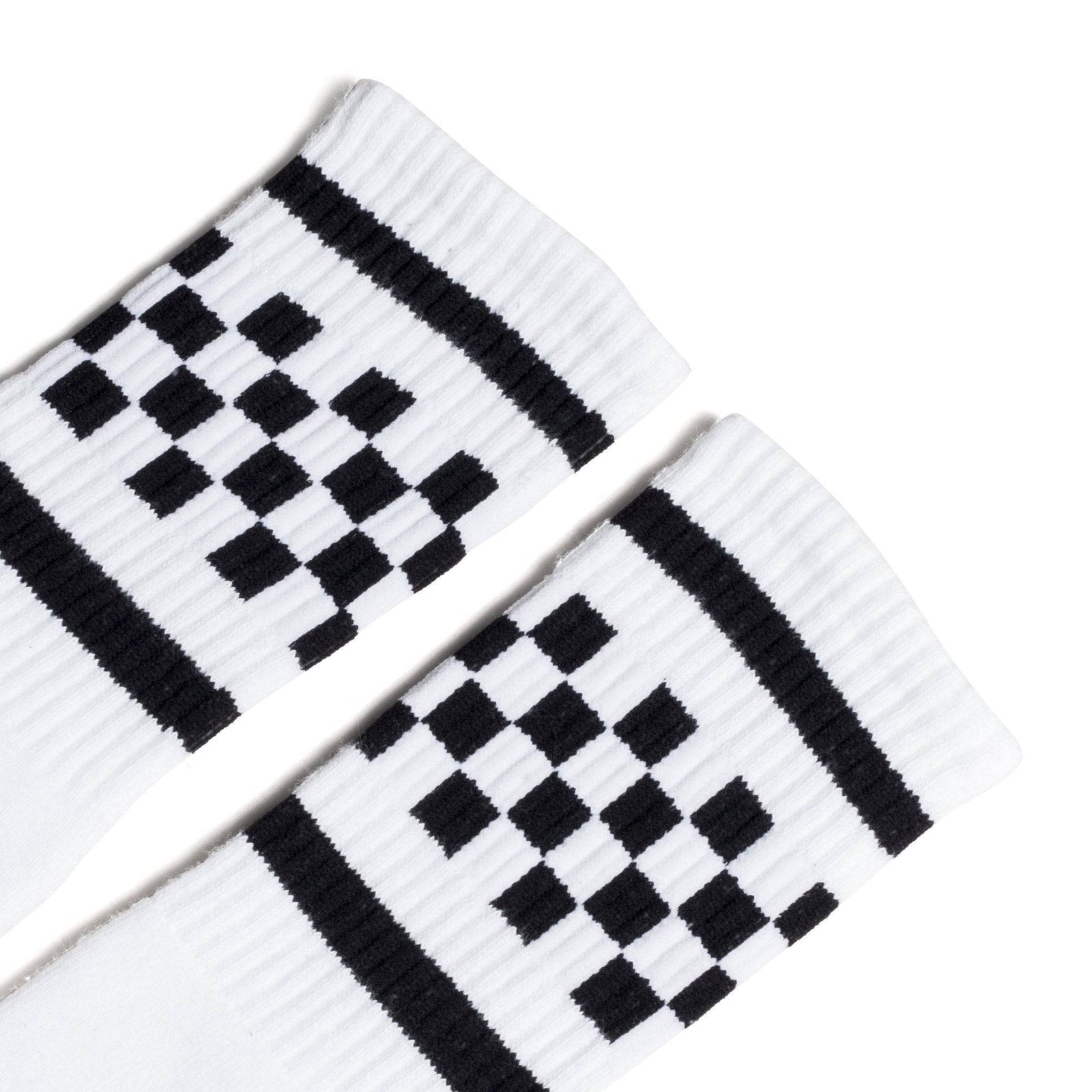 Socco Black Checkered Socks - White - Crew / S/m