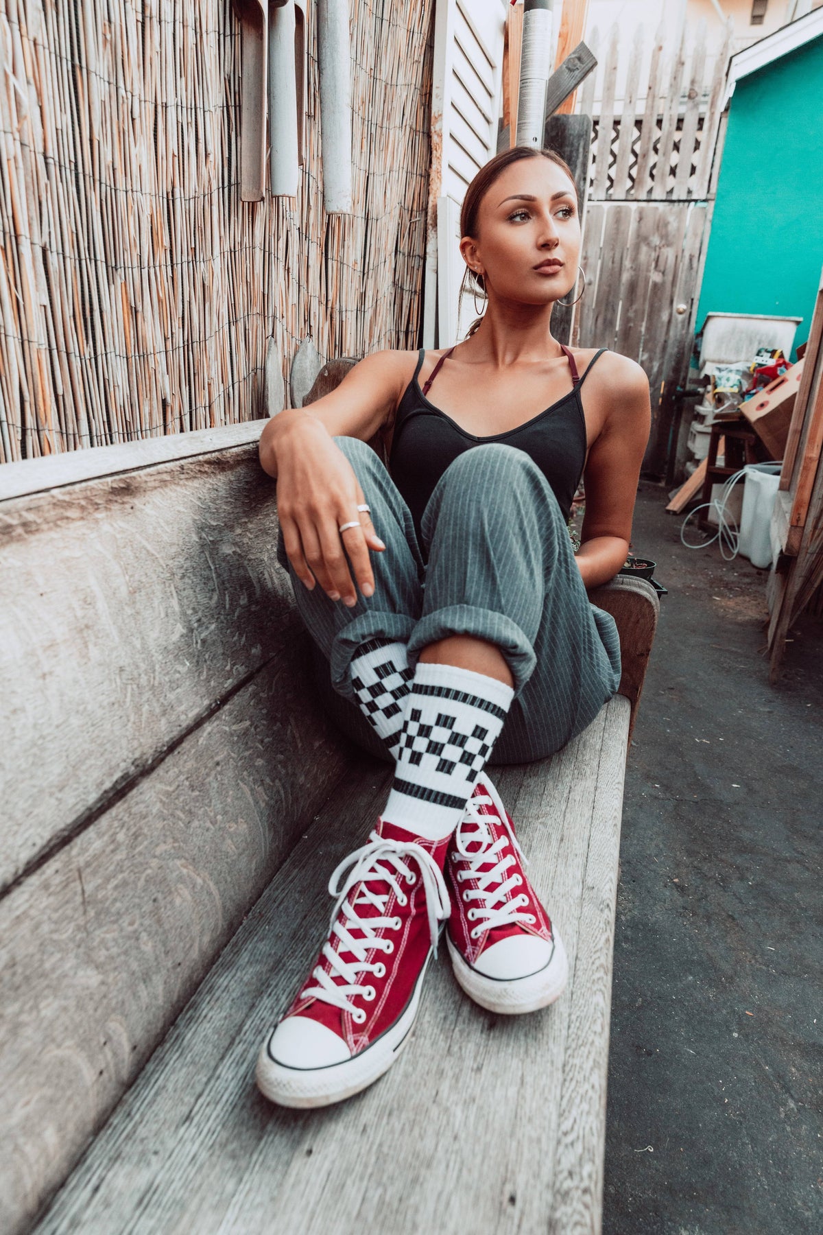 Socco Black Checkered Socks - White