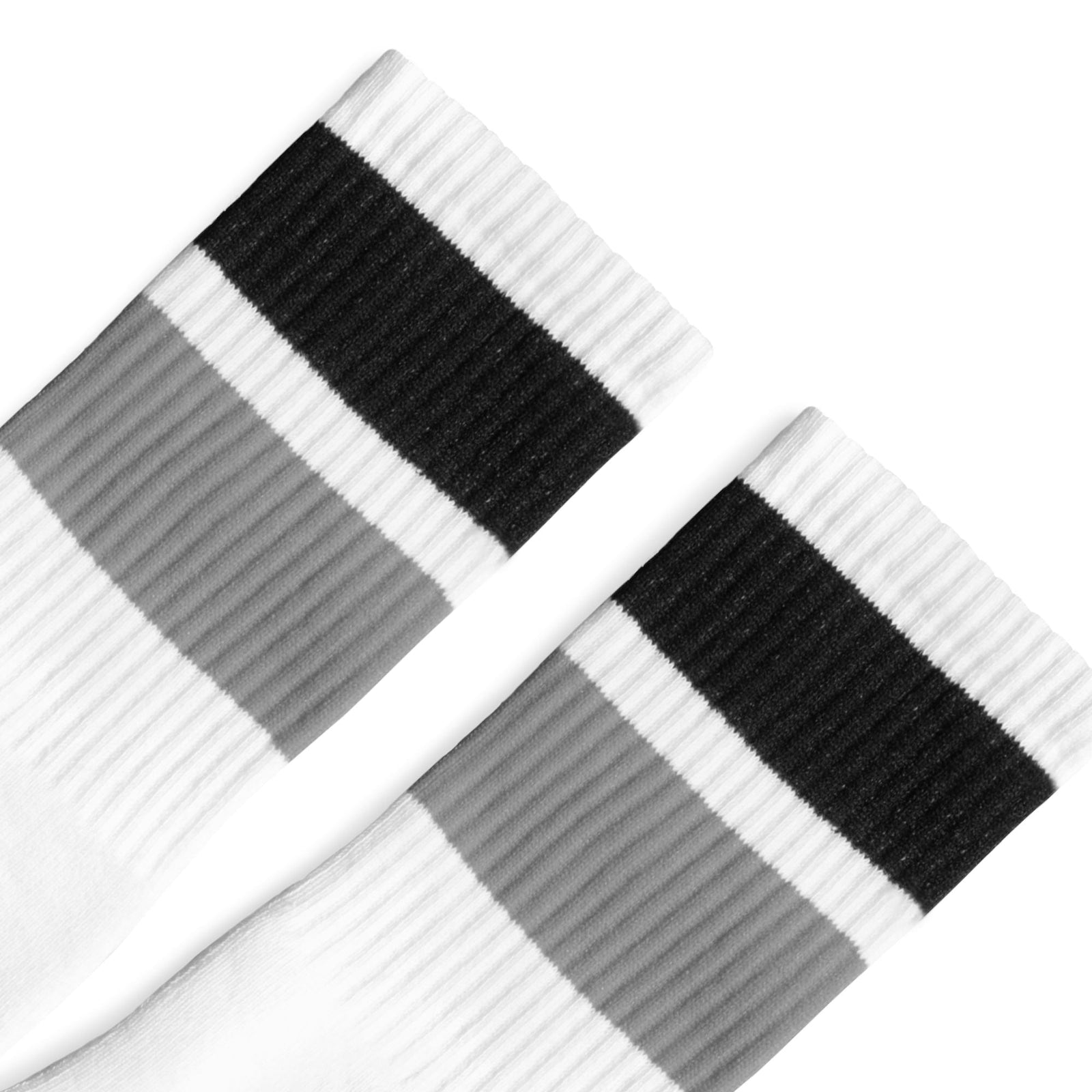 Socco Bold Two Stripe Black & Gray Crew Socks - White - S/m