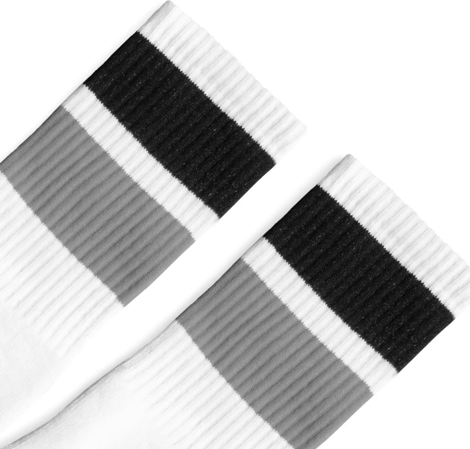 Socco Bold Two Stripe Black & Gray Crew Socks - White - S/m