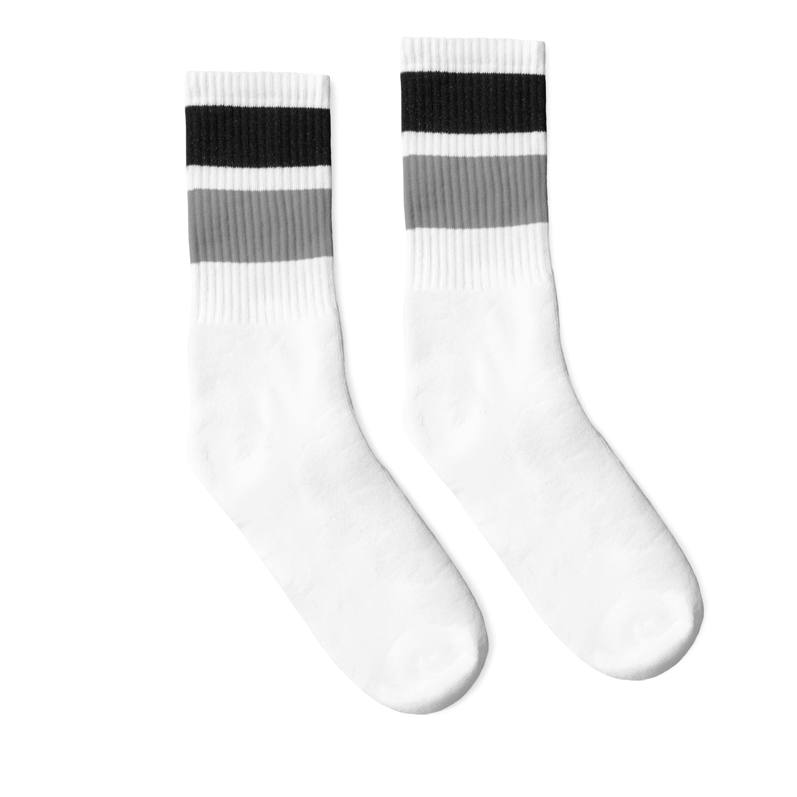 Socco Bold Two Stripe Black & Gray Crew Socks - White - S/m