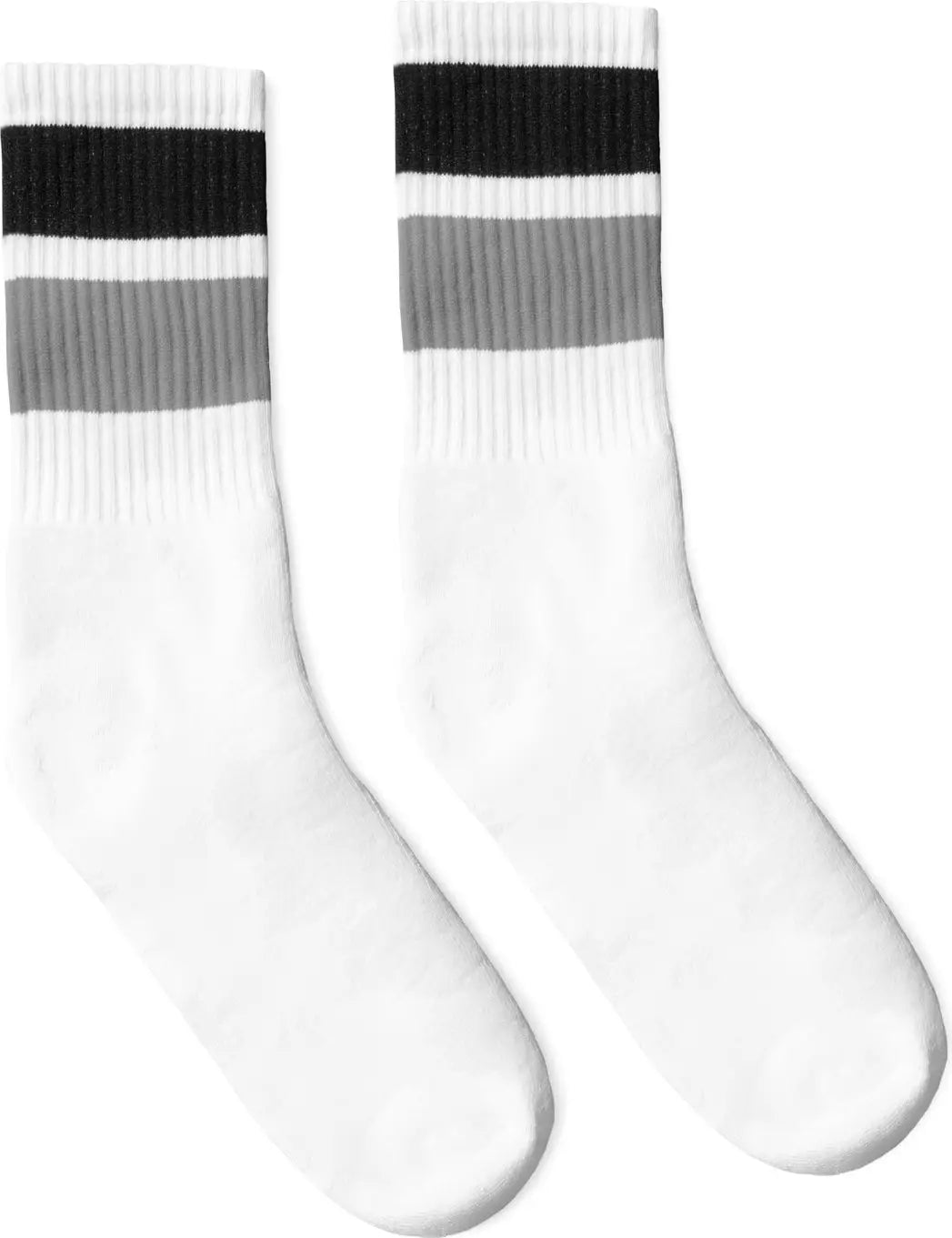 Socco Bold Two Stripe Black & Gray Crew Socks - White - S/m