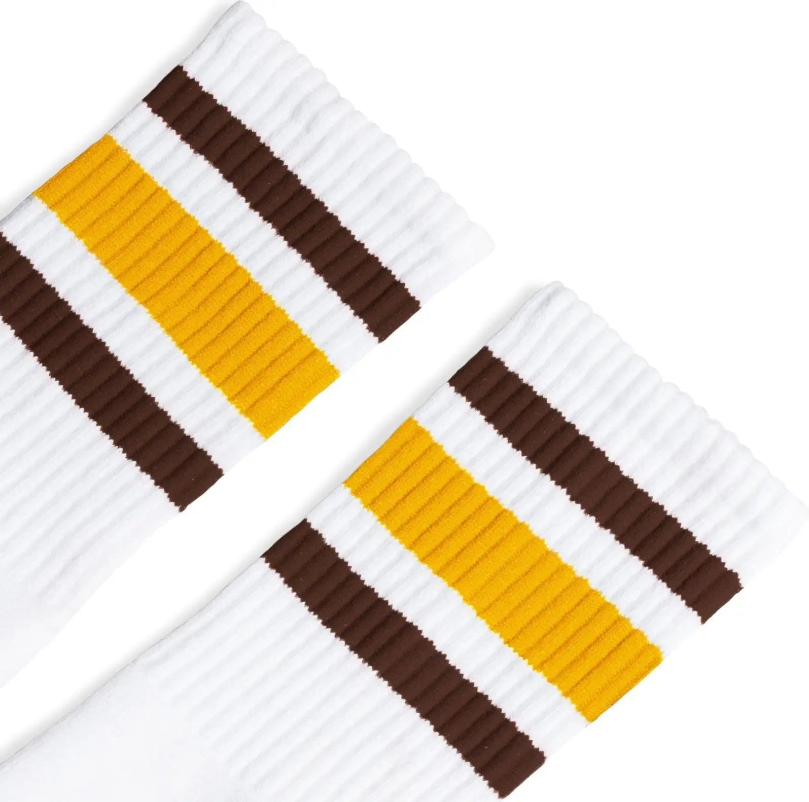 Socco Brown and Gold Stripes Crew Socks - White - S/m