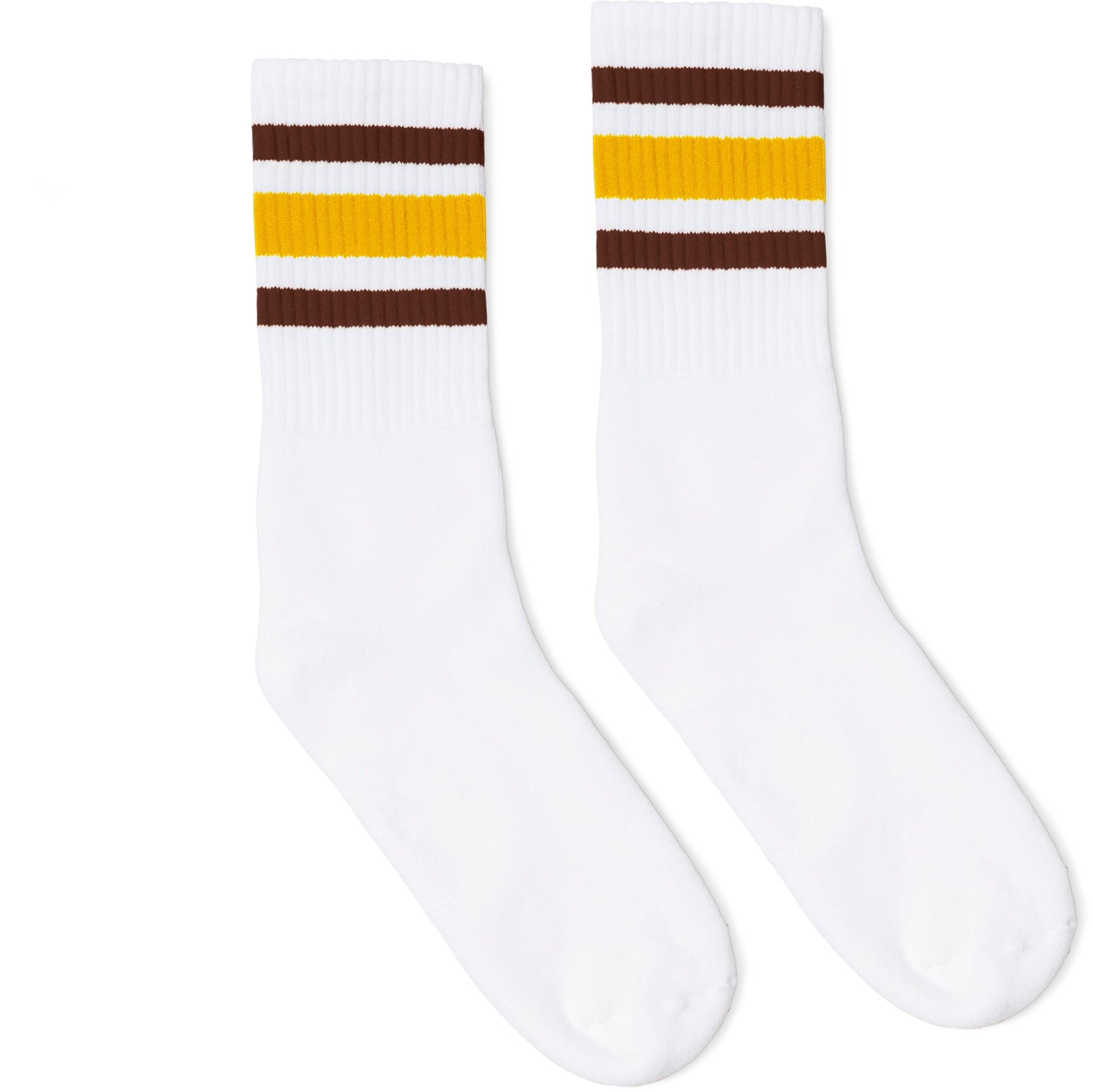 Socco Brown and Gold Stripes Crew Socks - White - S/m