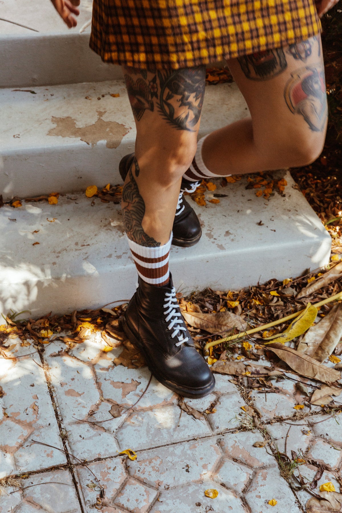 Socco Brown Striped Socks - White