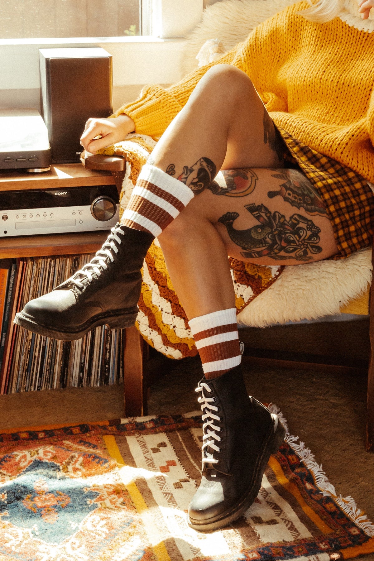 Socco Brown Striped Socks - White