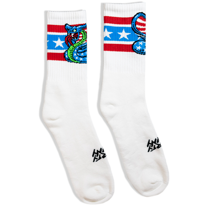 Socco Dirty Donny Organic Crew Socks - American Cobra - White / Osfm