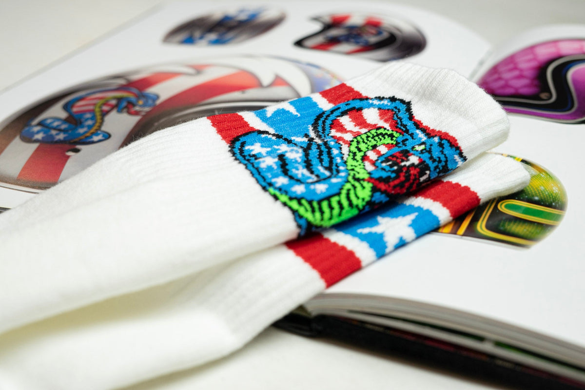 Socco Dirty Donny Organic Crew Socks - American Cobra - White / Osfm