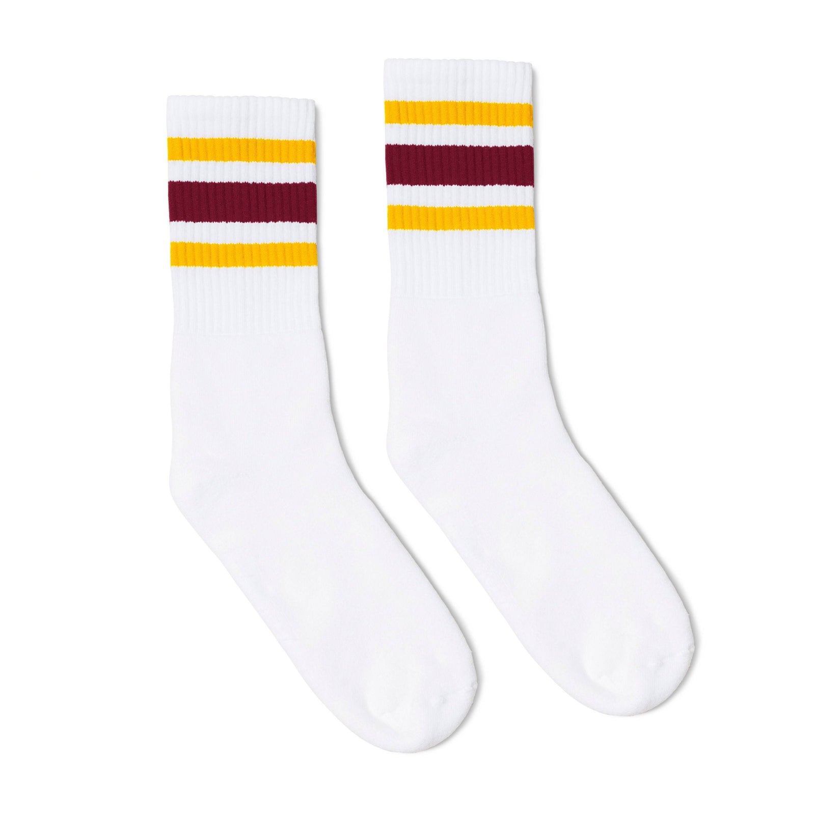 Socco Gold and Maroon Striped Socks - White - Crew / S/m