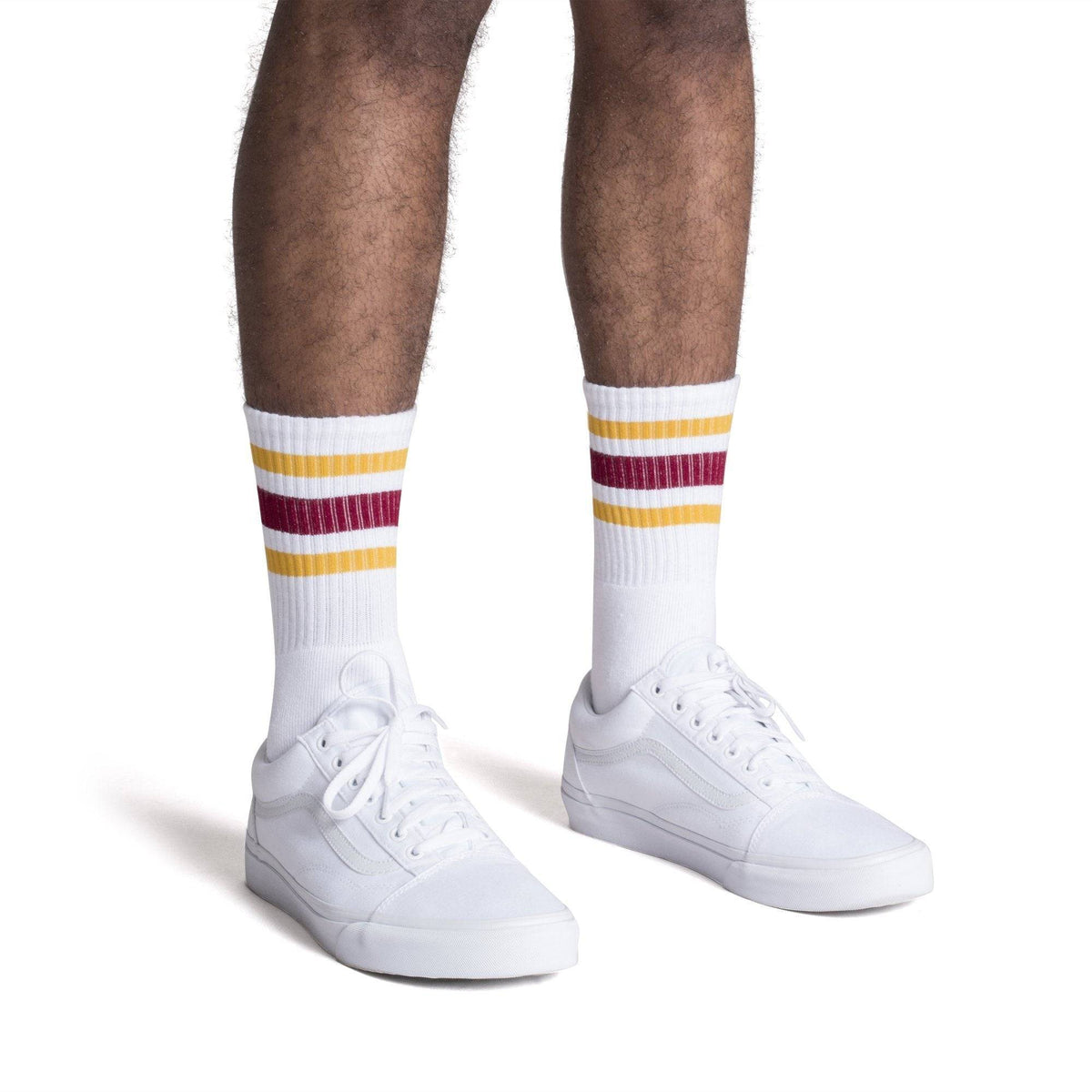 Socco Gold and Maroon Striped Socks - White