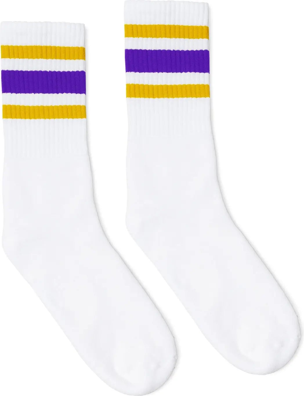 Socco Gold and Purple Striped Socks - White - Crew / S/m
