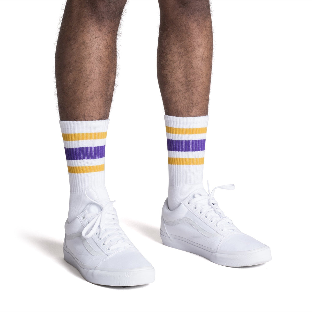 Socco Gold and Purple Striped Socks - White