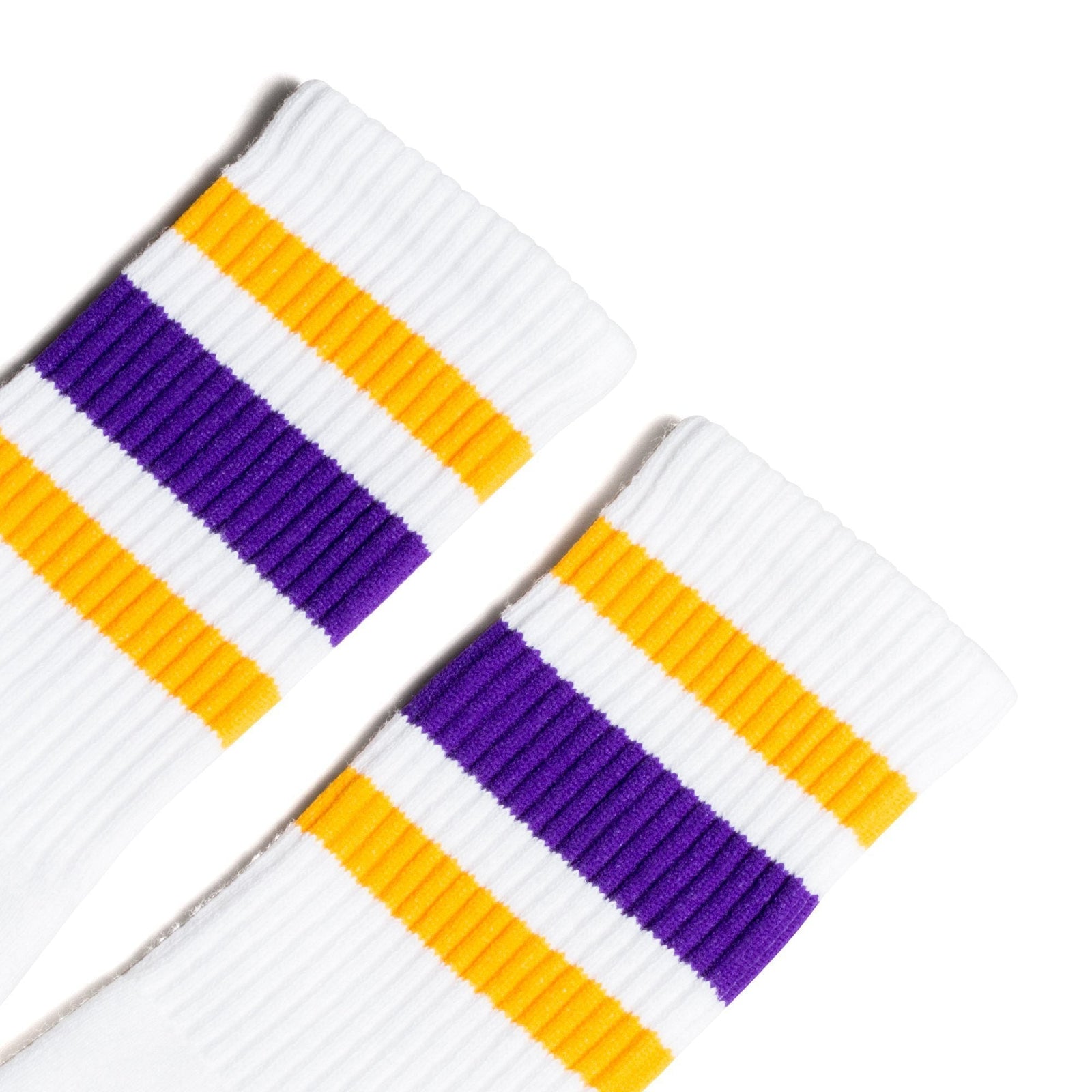 Socco Gold and Purple Striped Socks - White - Crew / S/m