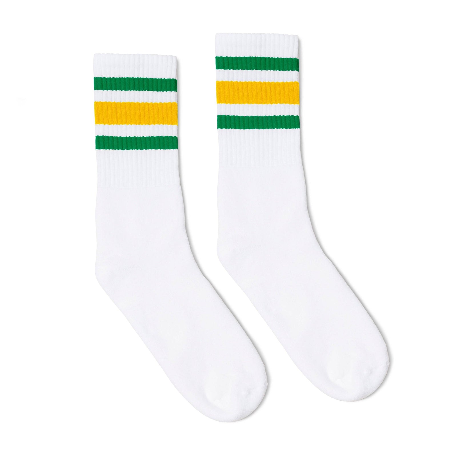 Socco Green and Gold Striped Socks - White - Crew / S/m