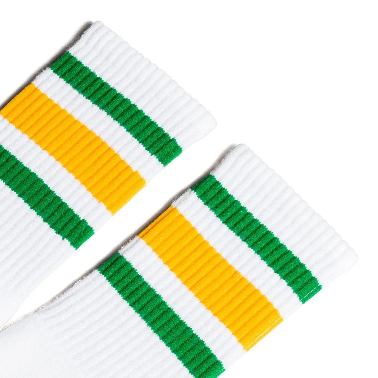 Socco Green and Gold Striped Socks - White - Crew / S/m