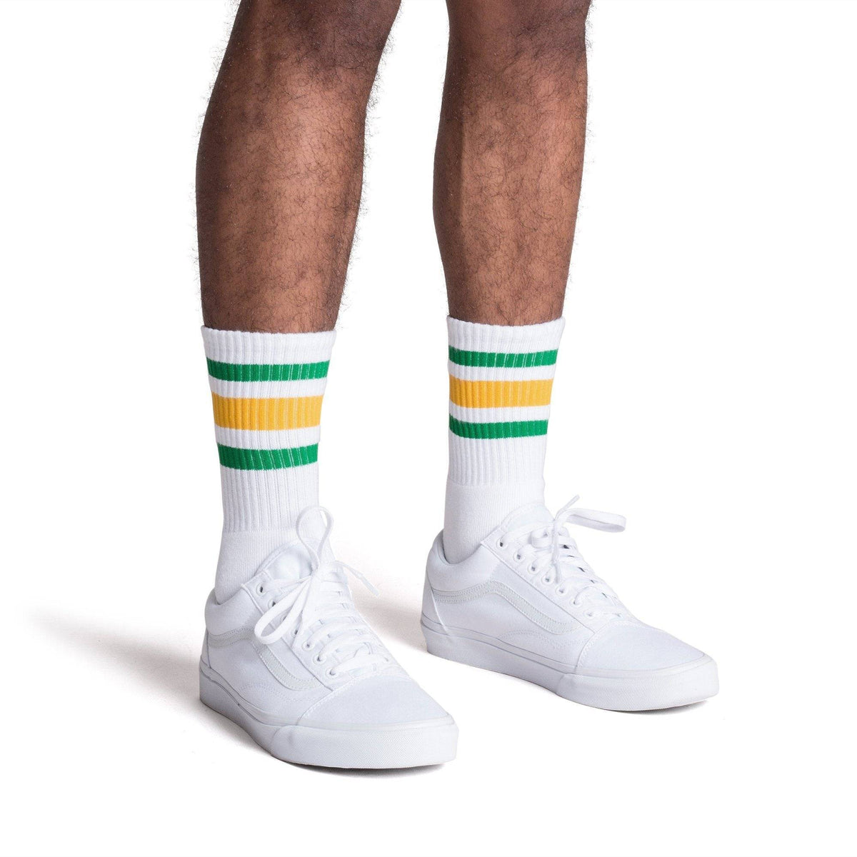 Socco Green and Gold Striped Socks - White