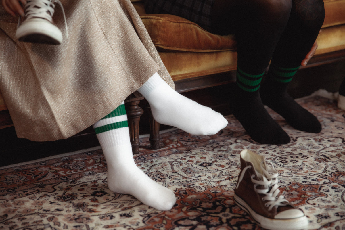 Socco Green Striped Socks - White