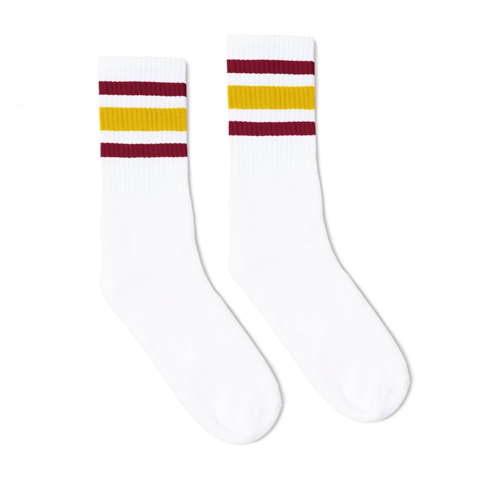 Socco Maroon and Vegas Gold Striped Socks - White - Crew / S/m